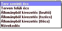 A hozzá tartozó értékek: E listákból az Egér -rel választható ki az éppen megfelelő.