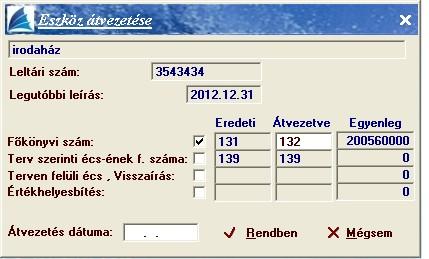 Átvezetés Amennyiben az eszköznél főkönyvi számos