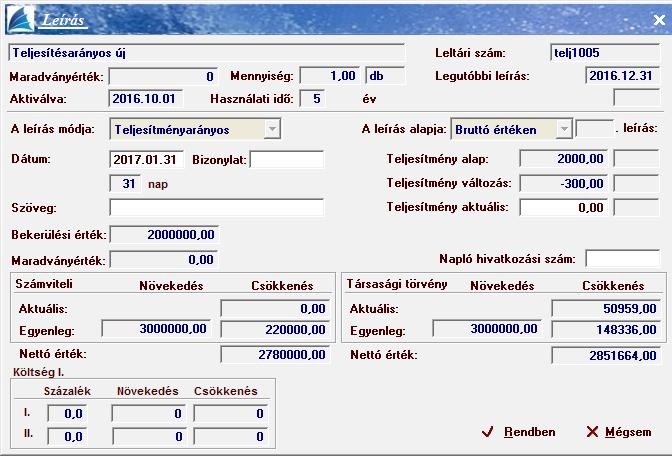 kell hogy mennyit használt el adott időszakban az eszköz. Ha a [Rendben] kapcsolóra kattint a kiválasztott eszköznek az értékcsökkenése erre az időszakra leíródik.