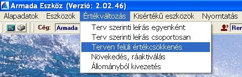 Terven felüli értékcsökkenés A terven felüli leírás hasonlóan működik, mint a Terv szerinti leírás, a különbség az, hogy itt a csökkenés értékét kézzel kell beírni, ha teljesítményarányos a leírás