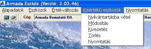 Kisértékű eszközök E menüpont az alábbiakat tartalmazza: