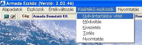 Nyilvántartásba vétel Ez a menüpont azon eszközök nyilvántartására szolgál amelyek kis értékű eszközöknek számítanak, azaz értékük egy összegben költségként elszámolhatóak.