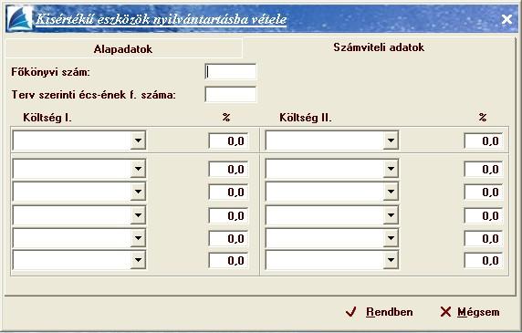 {Számviteli adatok} fül A főkönyvi szám illetve terv szerinti écs.