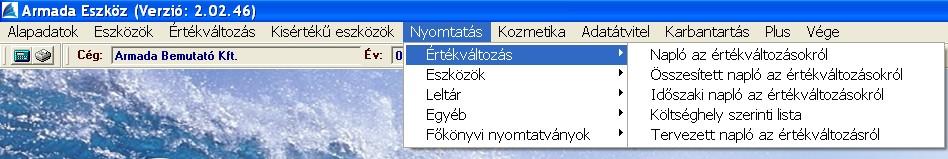 Értékváltozás E menüpont a következőket tartalmazza: Napló az értékváltozásokról, Összesített napló az