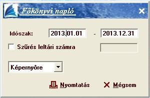 Főkönyvi napló Ezen a listán főkönyvi számok megjelölésével tekinthető át az értékváltozási napló.