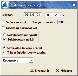 Főkönyvi részletezés E menüpont az összes besorolt főkönyvi