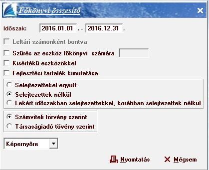 Főkönyvi összesítő Számlaszámonként összesíti a
