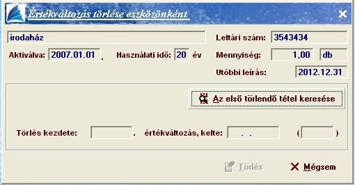 Kozmetika E menüpont az alábbi lehetőségeket tartalmazza: Téves leírás, növekedés törlése, Feltöltés főkönyvi tranzakciókkal.
