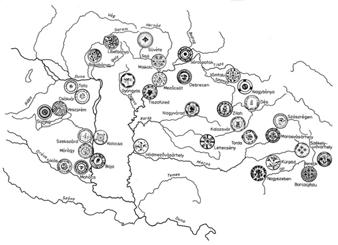 tálasok: Hódmezővásárhely Mezőcsát Tiszafüred Nagybánya Sárköz (Mórágy) Siklós Tata Libetbánya Alsó Garam-völgy Ny-Erdély, stb.