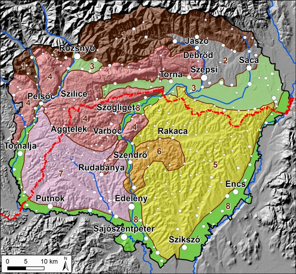 gyedidőszaki üledéken helyezkednek el), ezeket is figyelembe véve a népsűrűség 18 fő/km 2nek adódik. 2. ábra. A második mintaterület: a Gömör Tornai-karszt.