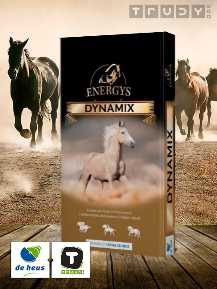 DYNAMIX Lótakarmány müzli formában pelyhesített gabonákkal és lenolajjal Müzli formájú takarmány, mely kiváló kondícióban tartja a nagy terhelésnek kitett sportlovakat vagy idősebb lovakat.