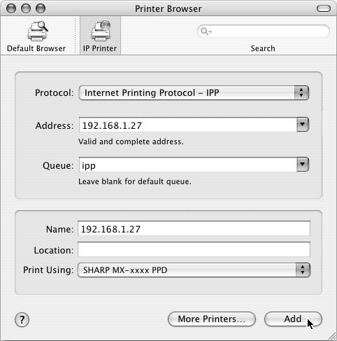 MAC OS X Nyomtatás az IPP funkció használatával A gép az IPP funkcióval is tud nyomtatni.