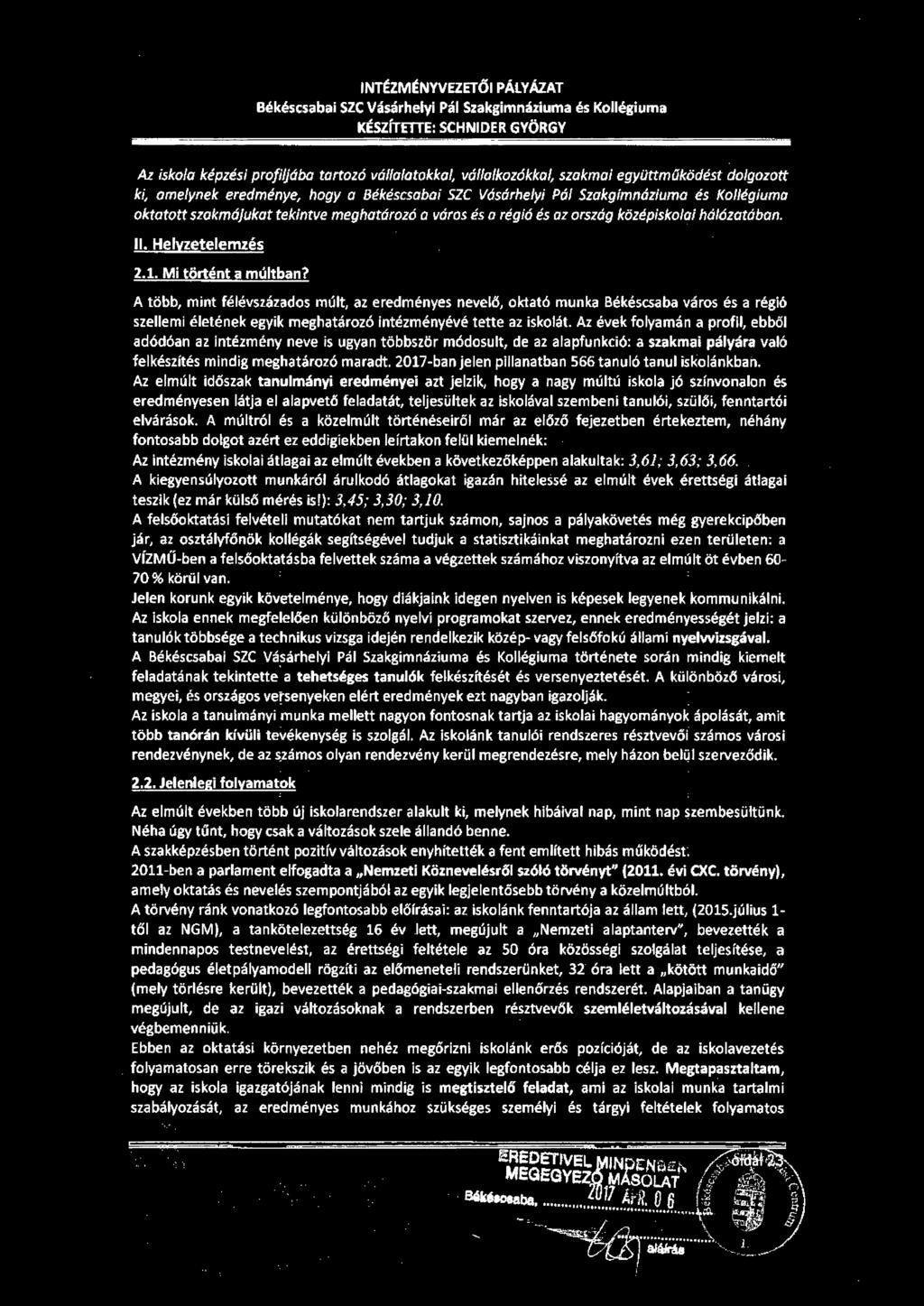 INTÉZMÉNYVEZETŐI PÁLYÁZ.