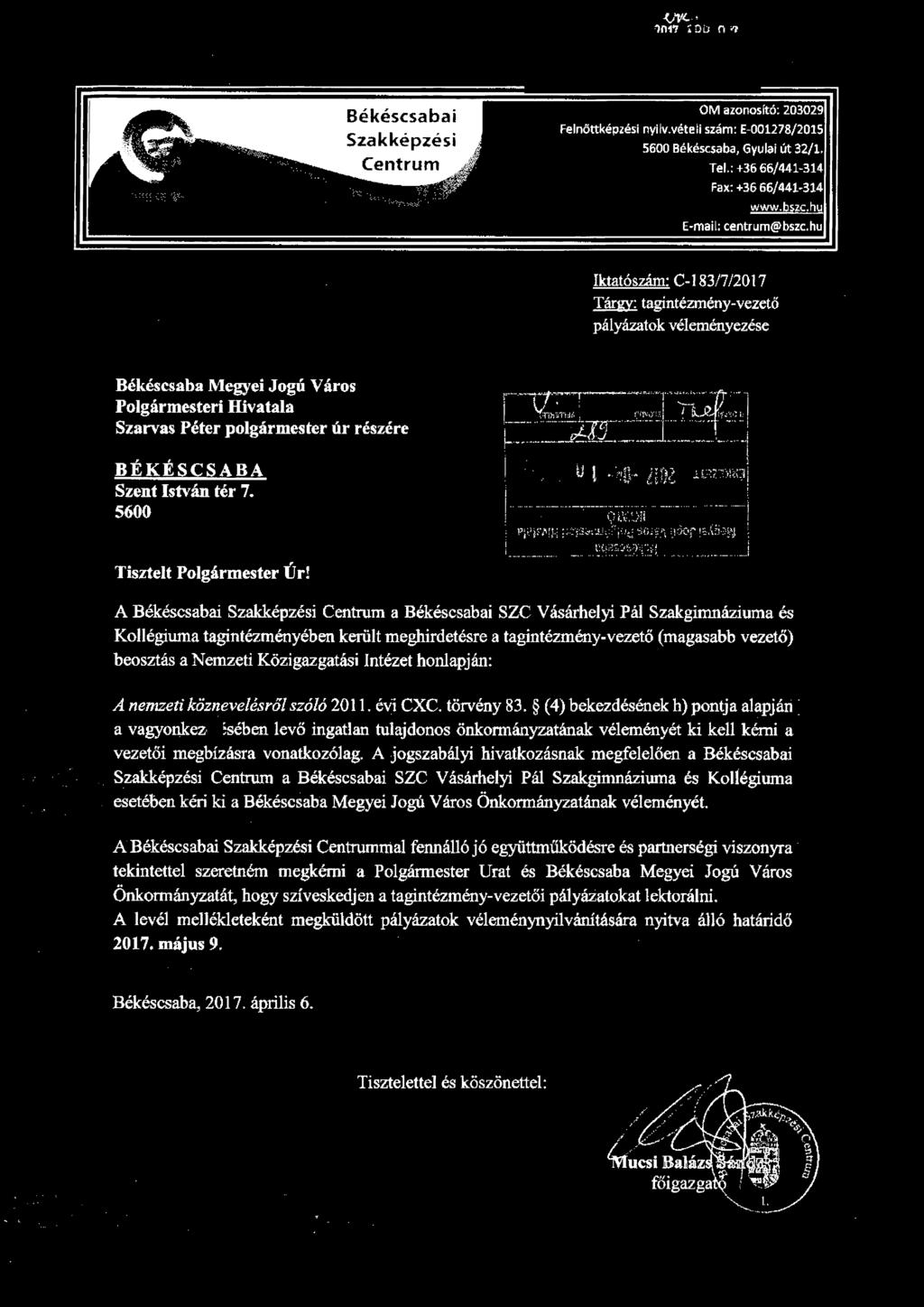 5600 Tisztelt Polgármester Úr!