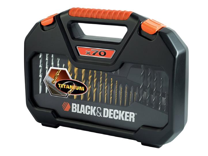 Barkácsolás és kertészkedés 7 BLACK & DECKER 70-részes bit- és fúrókészlet Minden barkácsoló számára ideális. A mágneses bittartó megkönnyíti a fúrószár felhelyezését és eltávolítását.