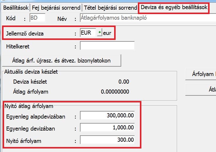 Fontos! A főkönyvi nyitásban a megadott főkönyvi szám egyenlegének meg kell egyeznie az itt beállított értékkel (devizában és alapdevizában is)!