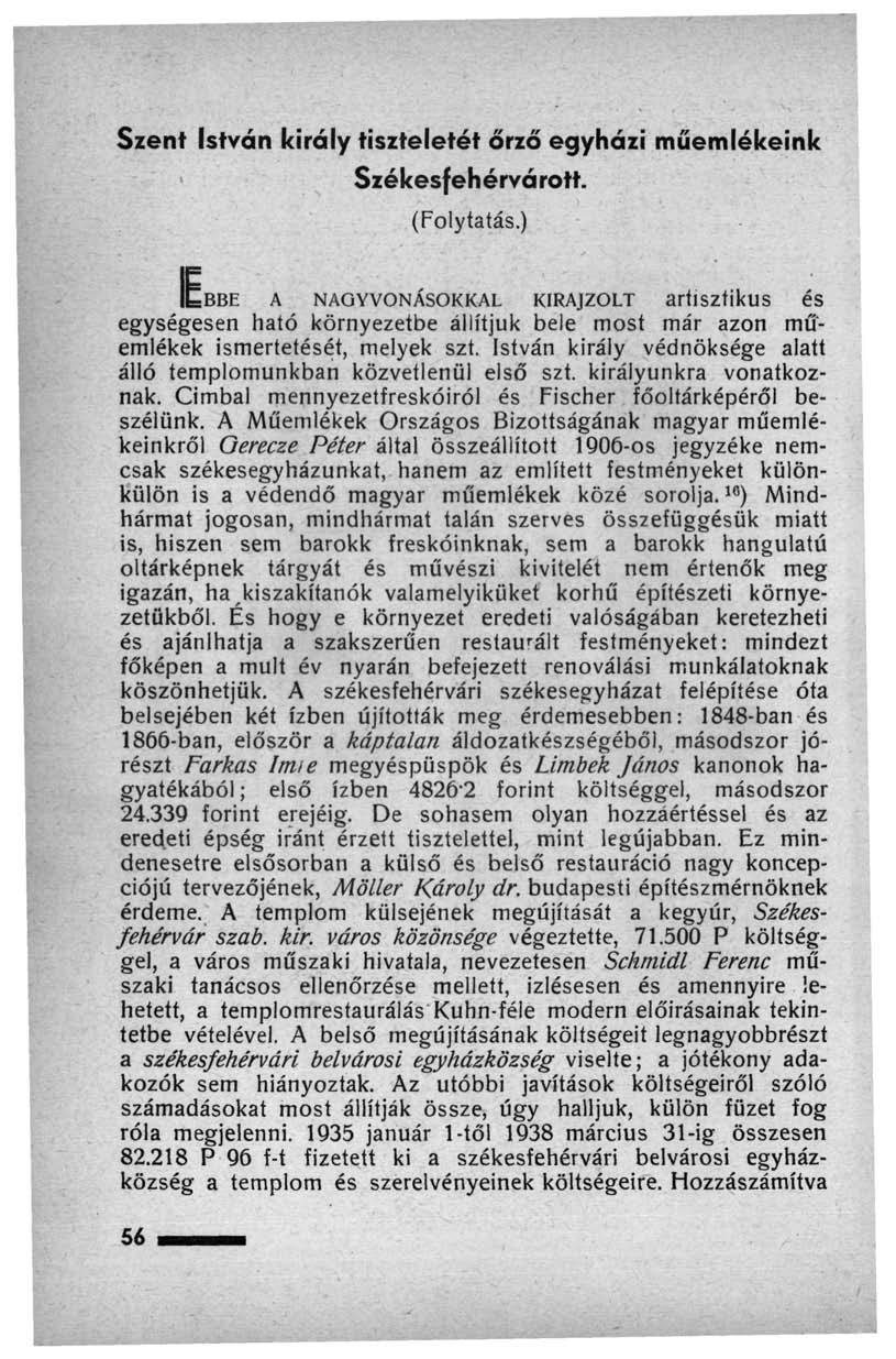 Szent István király tiszteletét őrző egyházi műemlékeink Székesfehérvárott. (Folytatás.