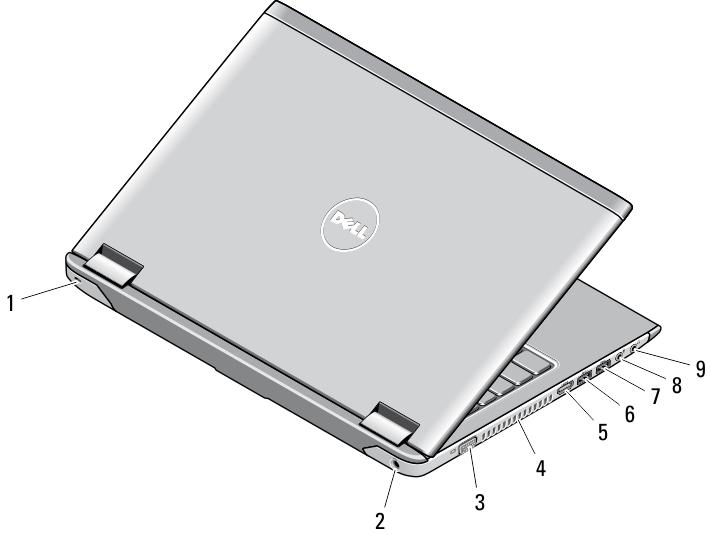 3. Kamera állapotjelzője 4. képernyő 5. Windows Mobilközpont 6. Dell támogató központ 7. Dell azonnali indítás kezelő 8. hálózati csatlakozó 9. USB 3.0 csatlakozó 10. optikai meghajtó 11.