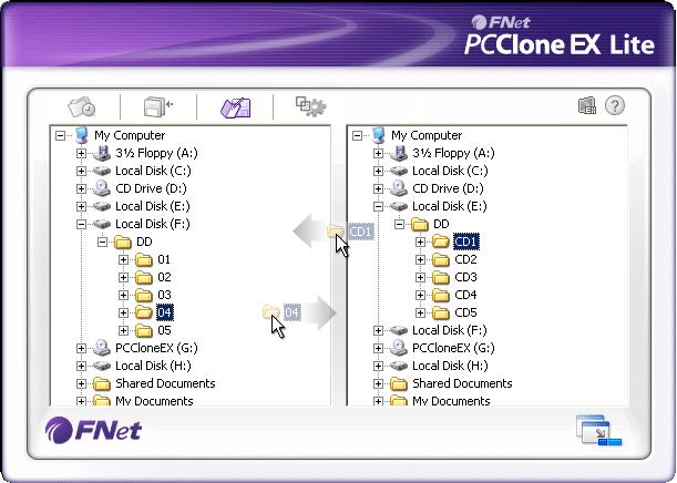 2.3.6 Fájlkezelő A PCClone EX fájlkezelő funkciója hasonlatos a Windows fájlkezelő működéséhez.