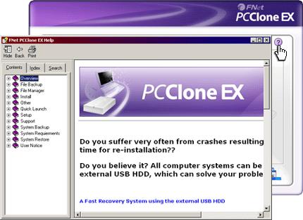 Az oktató megjelenítéséhez, ami segítséget nyújt a felhasználónak a PCClone EX hatékonyabb használatához, kattintson a