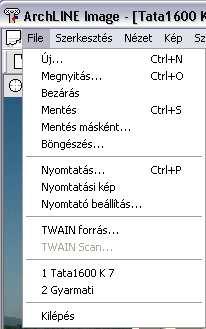 1200 11.8. Raszterkép 11.8.6.1. Fájl menü A Képszerkesztő Fájl menüjének parancsai a következők: A fájlkezelő utasítások használata megegyezik az ARCHLine.