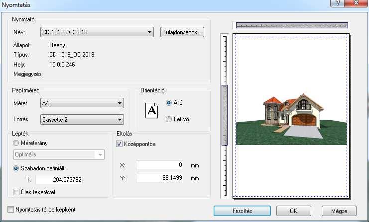 1344 14.4. 3D (Kép) nézet ablak nyomtatása 14.4. 3D (Kép) nézet ablak nyomtatása Közvetlen nyomtatás Lehetőség van a 3D (Kép) nézet ablak tartalmának vektoriális nyomtatására, illetve lehetőség van a modellt képként képfájlba menteni.
