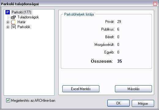 15. Modulok 1475 15.10.3. Parkolóhelyek listája Ez a menüpont egy statisztika a különböző típusú parkolóhelyek számáról. A különböző típusok: Privát, Publikus, Bérelt, Mozgássérült, Egyéb.