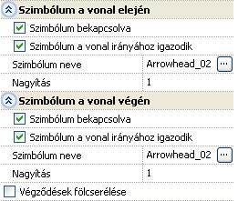 11. 2D elemek 1091 Szimbólum bekapcsolva Itt kapcsolhatja be a vonal egyik végén a szimbólum megjelenítését. Szimbólum neve Itt választhatja ki, hogy melyik szimbólum jelenjen meg a vonal végén.