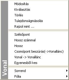 11. 2D elemek 1105 11.2.3. Vonal módosítása A módosító utasítások több helyről hívhatóak: A Helyi menüből: A helyi menü akkor jelenik meg, ha az elemre jobb gombbal kattint.