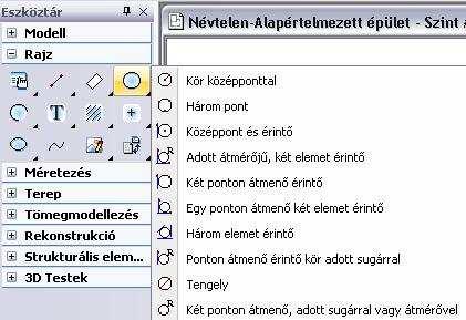 11. 2D elemek 1123 11.4. Kör és körív A program a köröket és köríveket az óramutató járásával ellentétes irányban rajzolja meg. A Kör eszköz elemei: 11.4.1. Kör/Körív tulajdonságai A kör vagy körív létrehozása előtt állítsa be a kör és körív globális tulajdonságait.