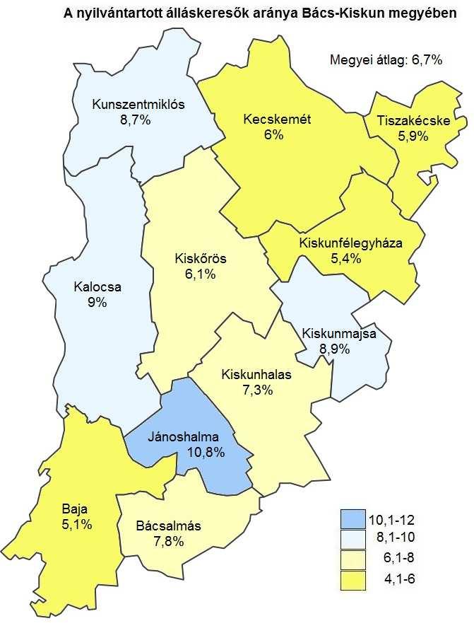 A megyei munkanélküliség jellemzői A nyilvántartott álláskeresők arányának alakulása (a gazdaságilag aktív népesség %-ában) Járás 4747 fővel (22,8%-kal) kevesebb.