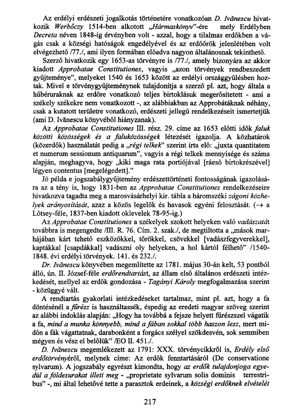 Az erdélyi erdészeti jogalkotás történetére vonatkozóan D.