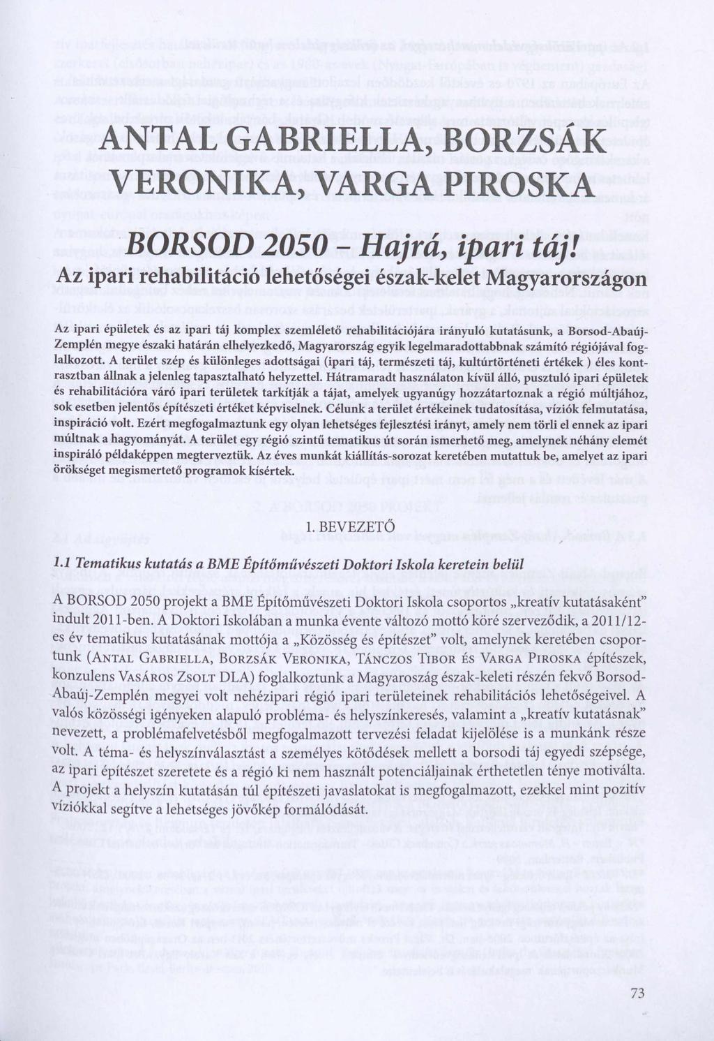 ANTAL GABRIELLA, BORZSÁK VERONIKA, VARGA PIROSKA BORSOD 2050 - Hajrá, ipari táj!
