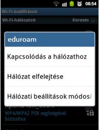 Az elérhető hálózatok közül válassza ki az eduroam-ot.