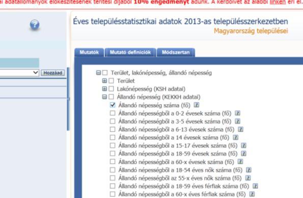 A panelben válasszuk az Ismérvek fület, azon belül válasszuk ki a bal