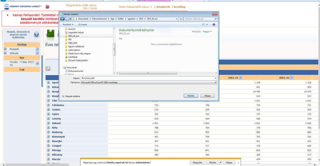 Táblázat excel-file-ba történő exportálásához