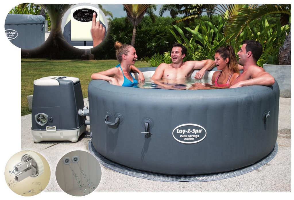 SPA POOL PALM SPRINGS HYDROJET felfújható masszázsmedence 8 hydrojettel és sóbontós vízkezelő rendszerrel Méret: 196x 71 cm Telepítése rendkívül gyors és egyszerű Üzemi feszültség: 220V/50Hz, 2050W A