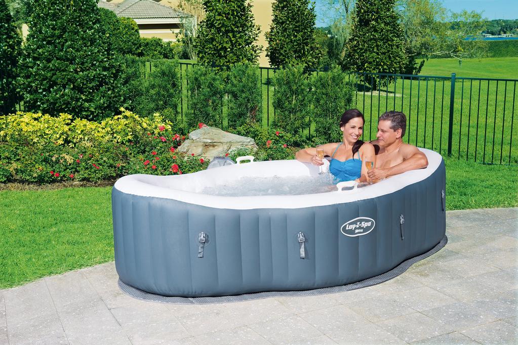 SPA POOL SIENA felfújható masszázsmedence 127 légfúvókával, ital- és étkezőtálcával Méret: 249x149x66 cm Üzemi feszültség: 220V/50Hz, 2050W Telepítése rendkívül gyors és egyszerű A szett tartalma: