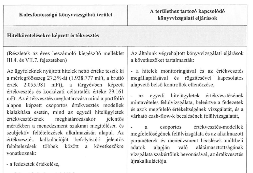 A KÖNYVVIZSGÁLÓ JELENTÉSEI A TÁRSASÁG