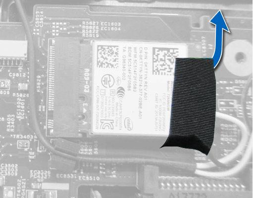 A vezeték nélküli helyi hálózati (WLAN) kártya eltávolítása 1. Kövesse a Mielőtt elkezdene dolgozni a számítógépen című fejezet utasításait. 2. Távolítsa el a következőt: a. akkumulátor b.
