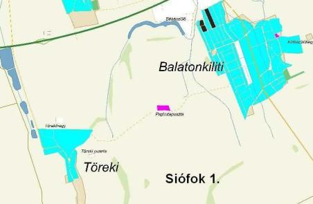 A Siófok 1. jelű kartogramon Töreki és Balatonkiliti térsége látható.