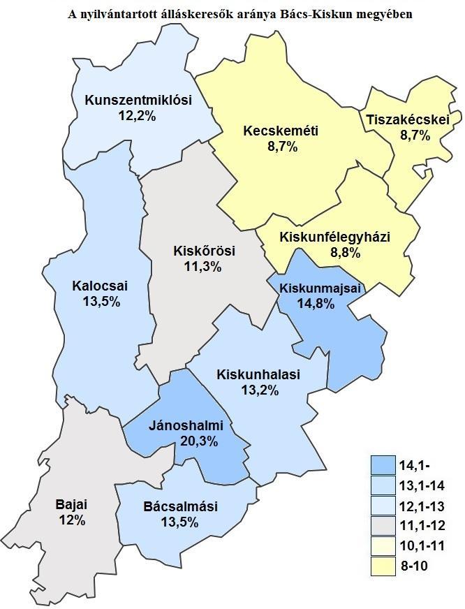 A megyei munkanélküliség jellemzői A nyilvántartott álláskeresők arányának alakulása (a gazdaságilag aktív népesség %-ában) A nyilvántartott álláskeresők aránya, % a/ Foglalkoztatási 2015 2014