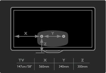 A 2 rögzítési pont közötti távolság 340 mm (58PFL9955)