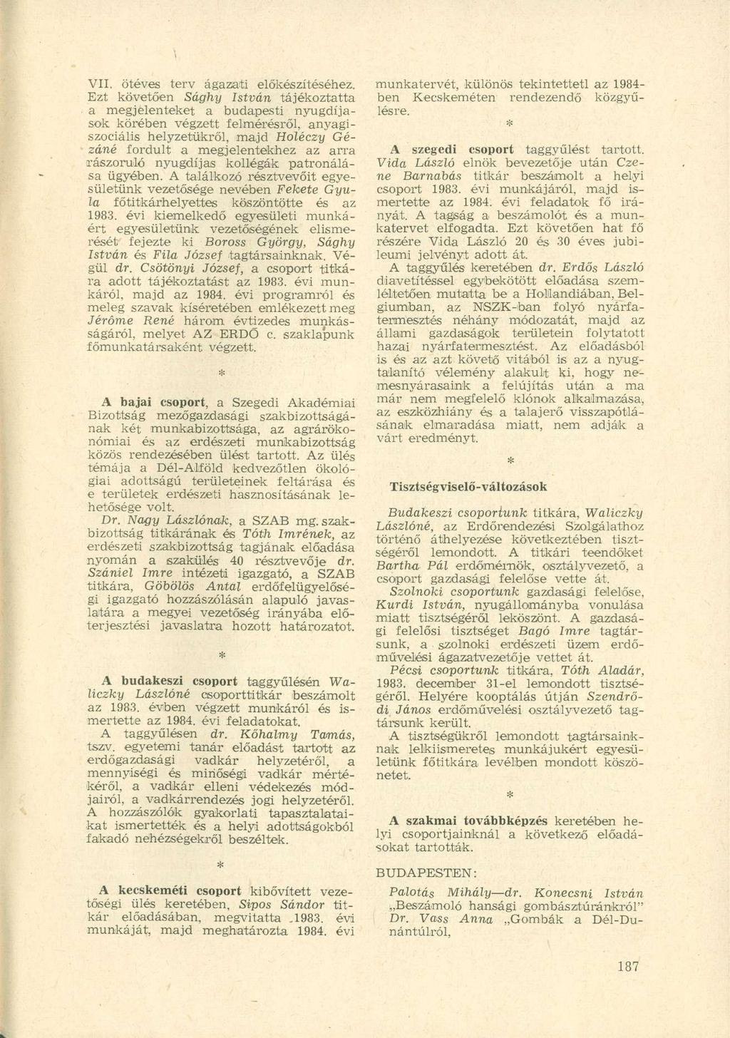 VII. ötéves terv ágazati előkészítéséhez.