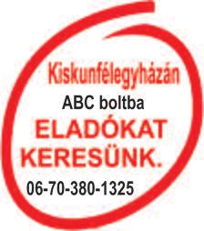 : 06-30/943-4012 ÁCS szakmában jártas munkavállalót keresek. Tel.