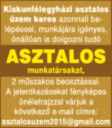 : személyesen telefonon előre egyeztetett időpontban. Tel.: 06-30/314-7657 KERTÉSZETBE keresünk férfi-női dolgozókat. Tel.: 06-70/250-6257 (esti órákban) SERTÉSTELEPRE férfi munkaerőt keresek.