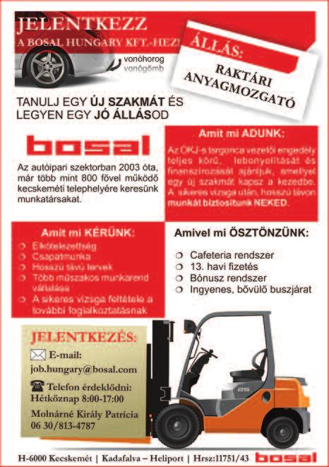 : 06-20/935-5620 (hétköznap 8-18 óráig) Kiskunfélegyházi forgácsoló műhelyünk keres egy fő bejelentett, fix műszakos (6-14 óráig) főállásra gyakorlattal rendelkező ESZTERGÁLYOS szakmunkást