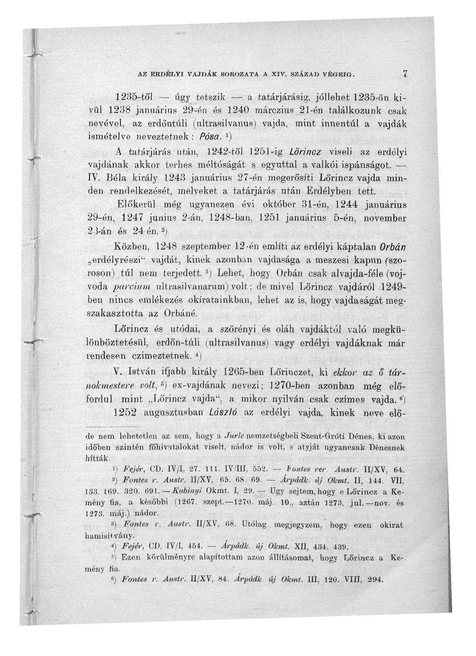 AZ EKDÉLYI VAJDÁK SOROZATA A XIV. SZÁZAD VÉGJÉIG.