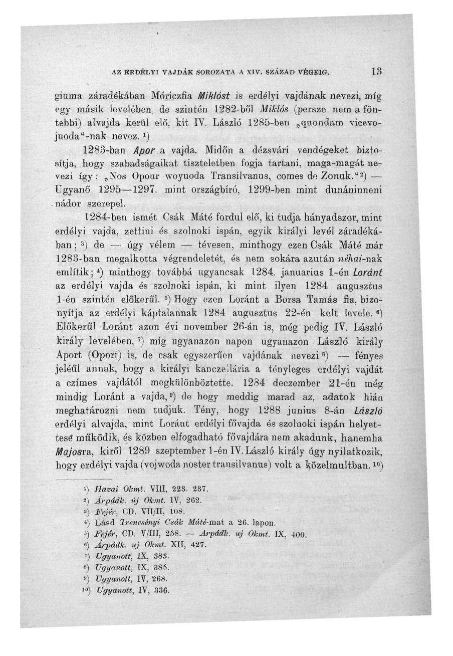 AZ ERDÉLYI VAJDÁK SOROZATA A XIV. SZÁZAD VÉGÉIG.