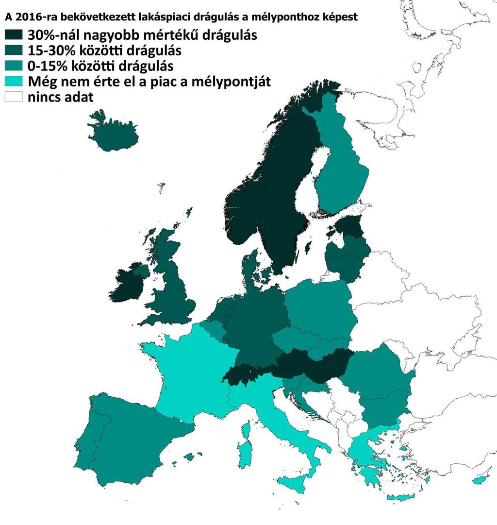 A legtöbbet drágult lakáspiacok Európában 2. térkép.